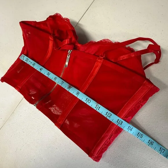 Say What Corset Crop top, Lace, Red, Medium - Picture 6 of 7